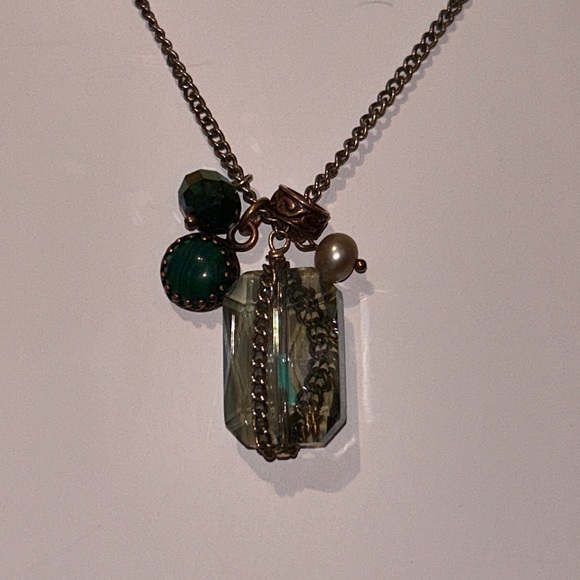 Janna Conner - 18k Gold Plated Charm Necklace w/ aquamarine crystal - Picture 4 of 5